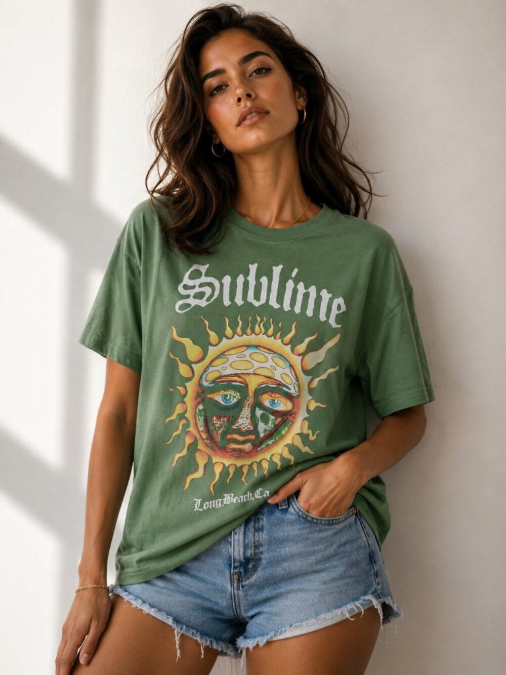 Sublime Sun Graphic Tee Soft Olive Green M/L NWT